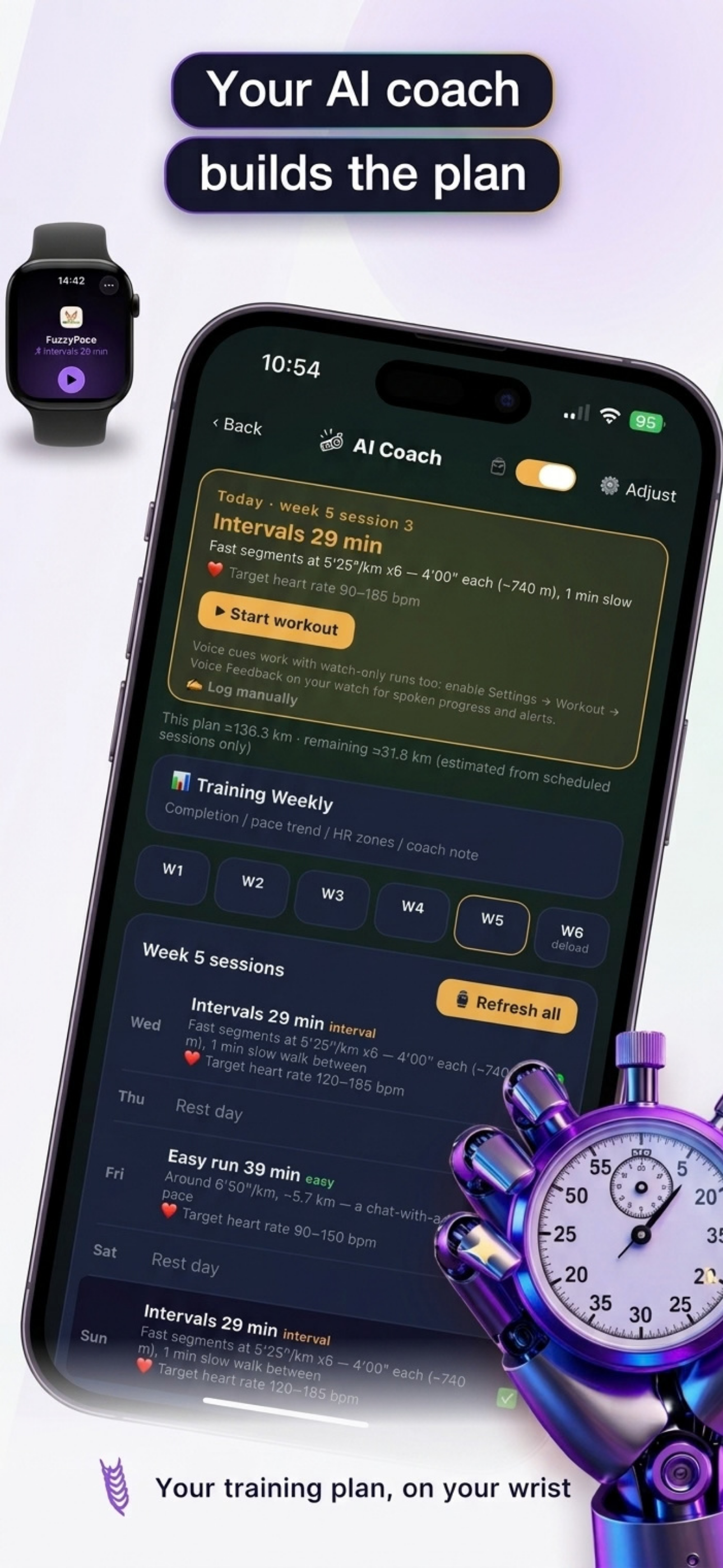 AI Coach training plan: week 5 interval and easy run sessions