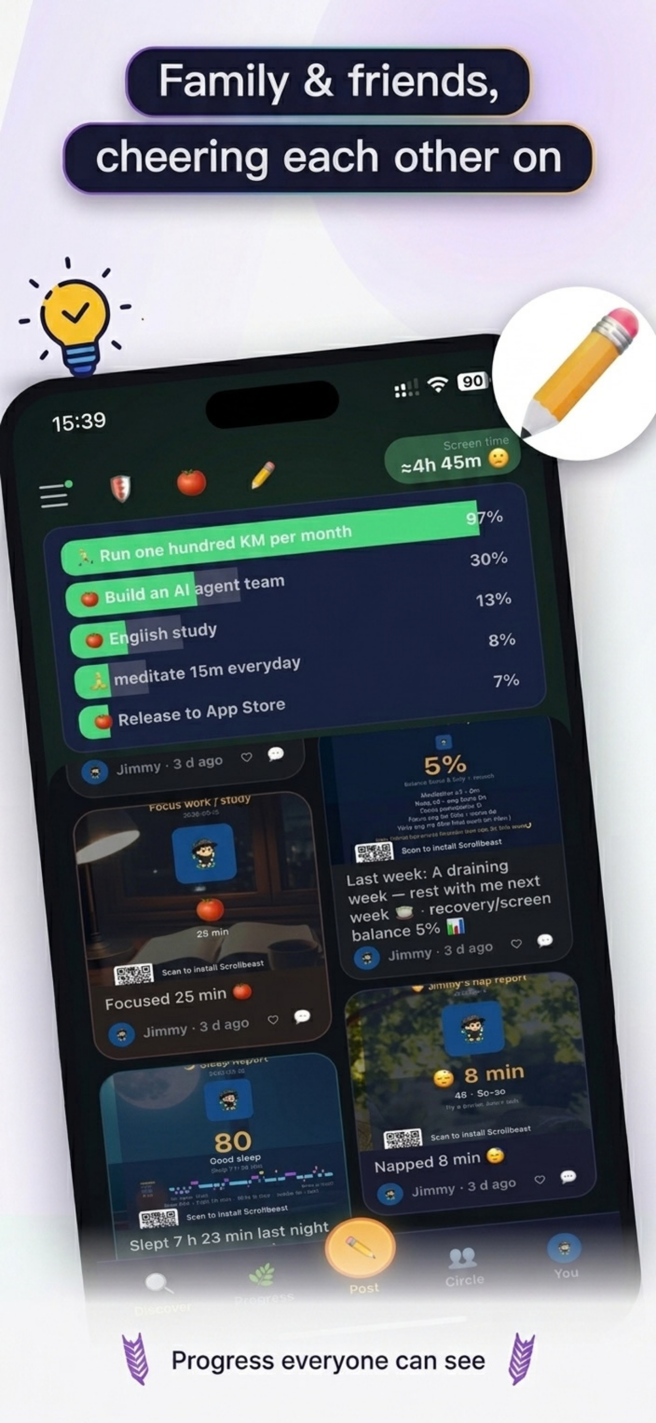 Feed: goals, focus, sleep and nap posts from family and friends